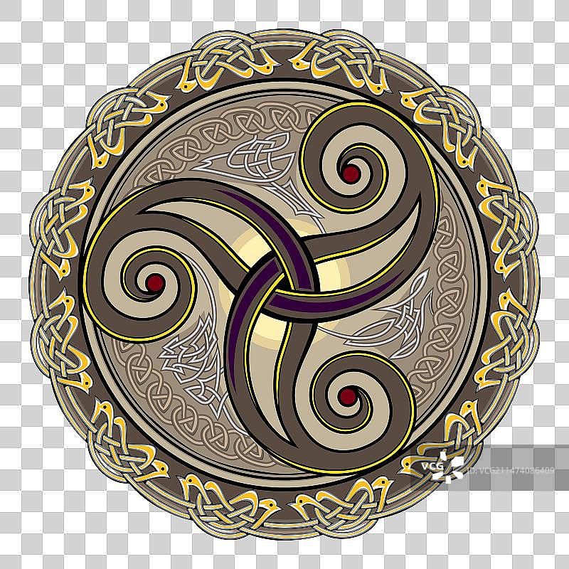 三重涓流凯尔特螺旋装饰古老图案图片素材