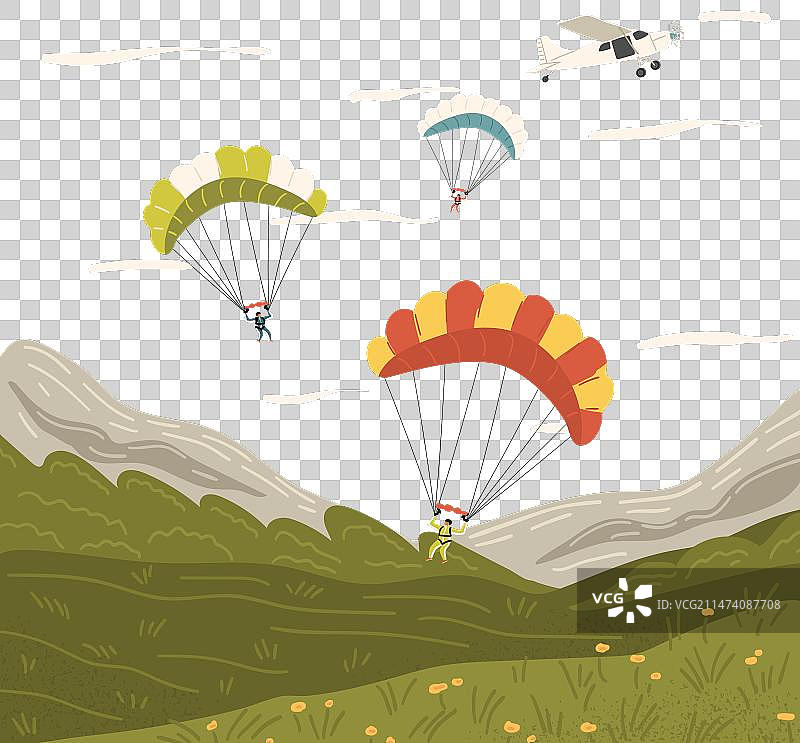 跳伞场景与极限运动爱好者跳跃图片素材