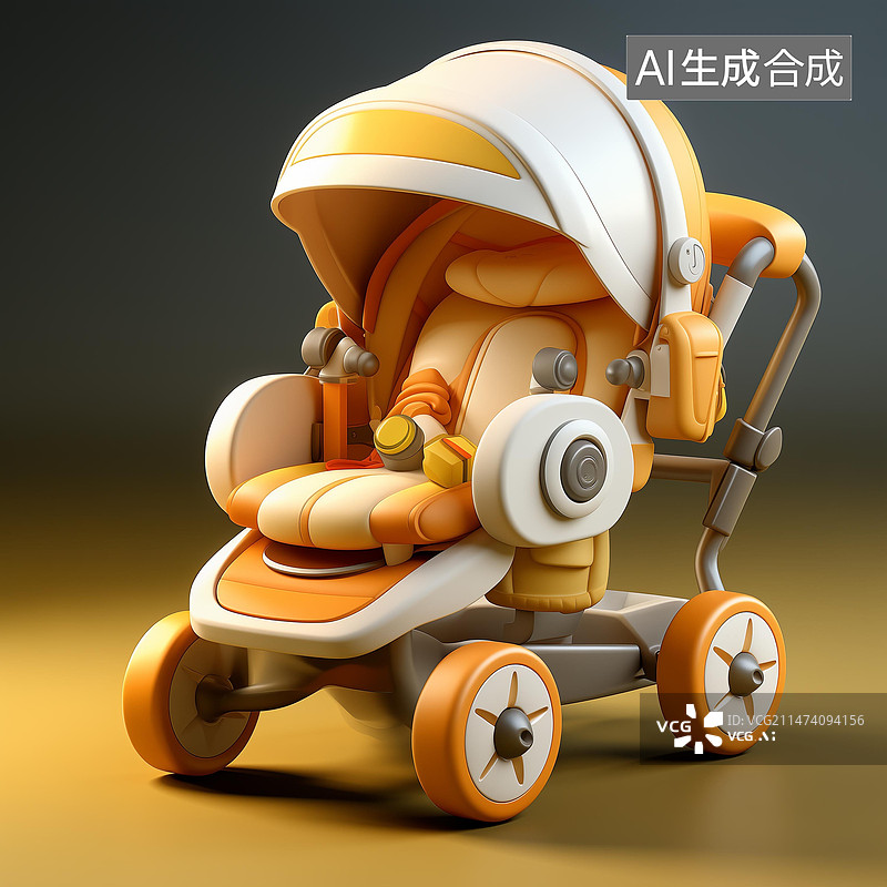 【AI数字艺术】可爱婴儿车三维插画图片素材