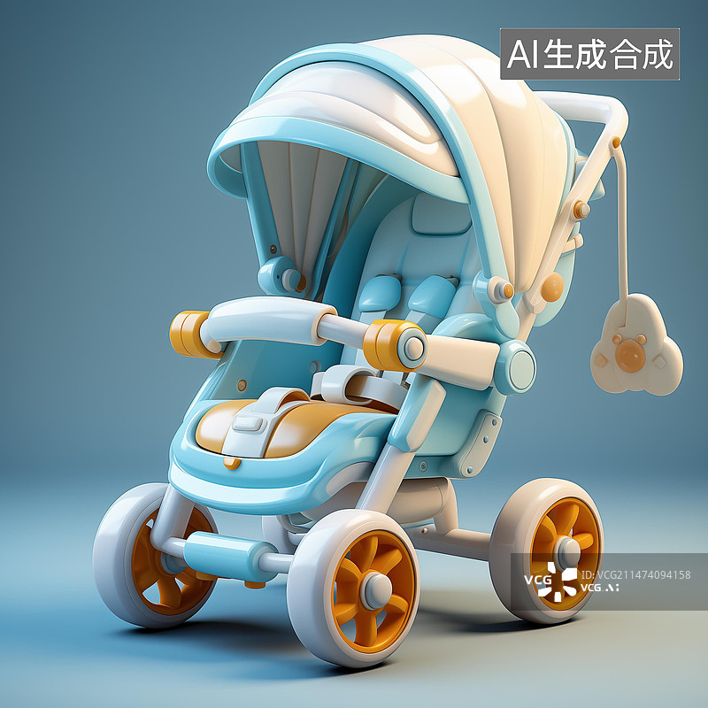 【AI数字艺术】可爱婴儿车三维插画图片素材