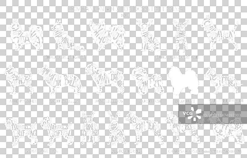 带字母的狗品种剪影图片素材