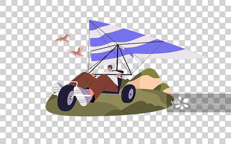 快乐的男人在空中与鸟类一起滑翔图片素材