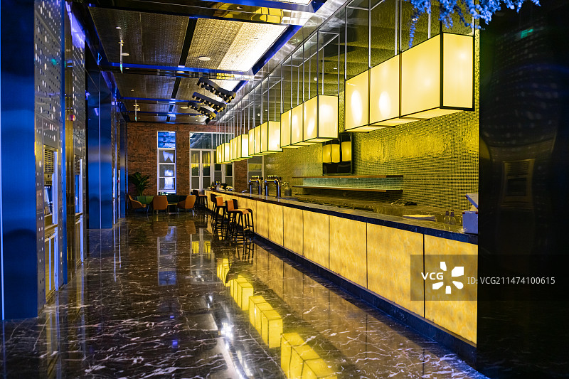 中国酒店饭店写字楼室内空间拍摄主题，崭新的吧台，室内无人图像摄影图片素材