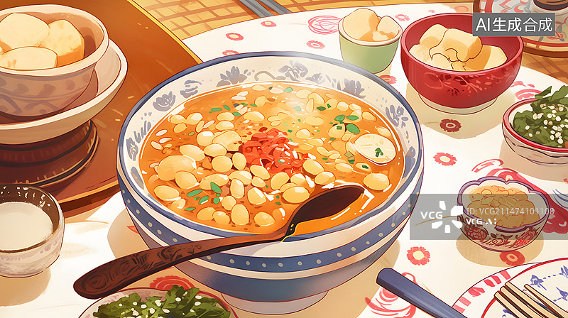 【AI数字艺术】日式咖喱鸡肉丸子汤图片素材