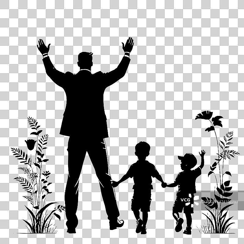 父亲牵手走路简笔画图片素材