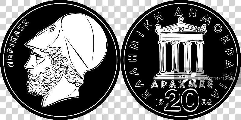 希腊20德拉克马金币图片素材