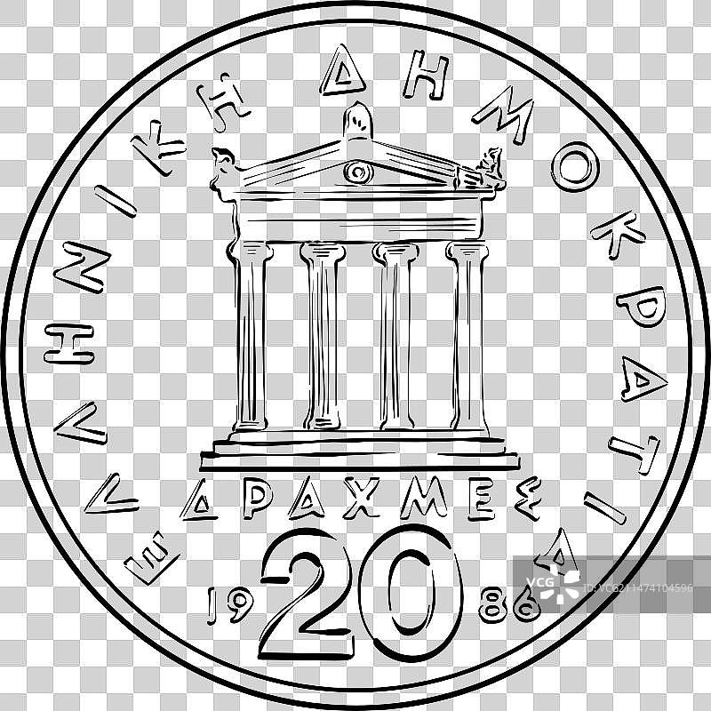 希腊20德拉克马帕特农神庙金币图片素材