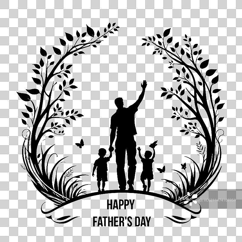 父子散步剪影图片素材