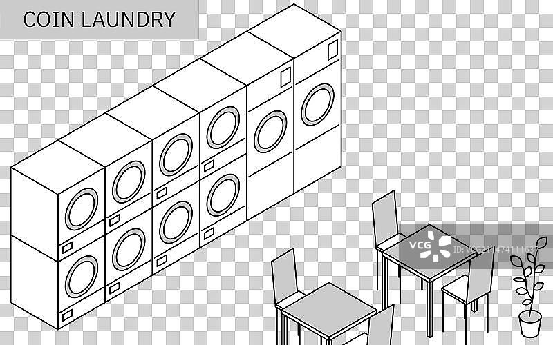 简洁线条投币洗衣店2.5D图片素材