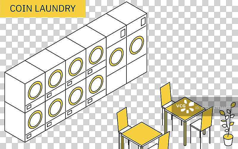简洁线条投币洗衣店2.5D图片素材