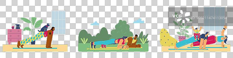 不同人群做平板支撑练习套装图片素材