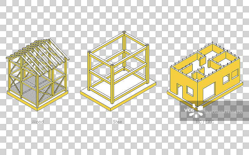 木质钢结构建筑2.5D示意图图片素材