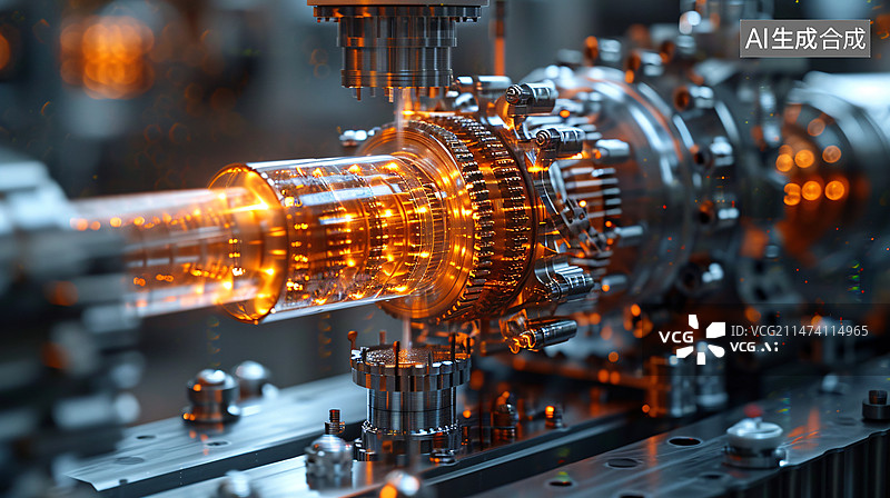 【AI数字艺术】金属机床工业，数控车床高速切削，未来智能制造理念概念插图图片素材