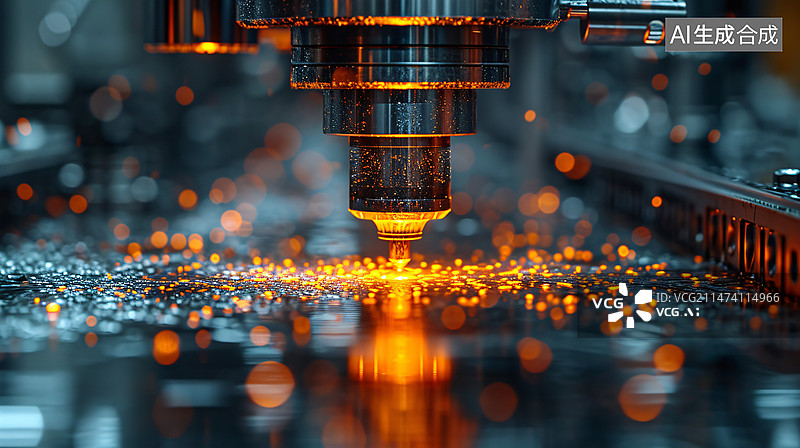 【AI数字艺术】金属机床工业，数控车床高速切削，未来智能制造理念概念插图图片素材
