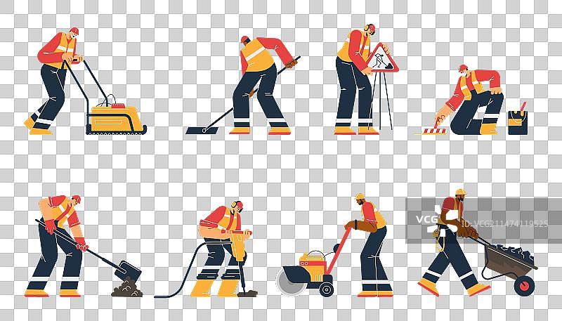 工人使用设备修复沥青路面图片素材