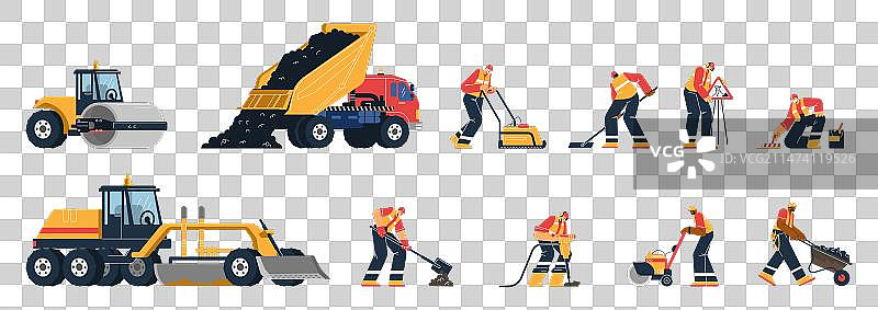 市政公司工人修理道路图片素材