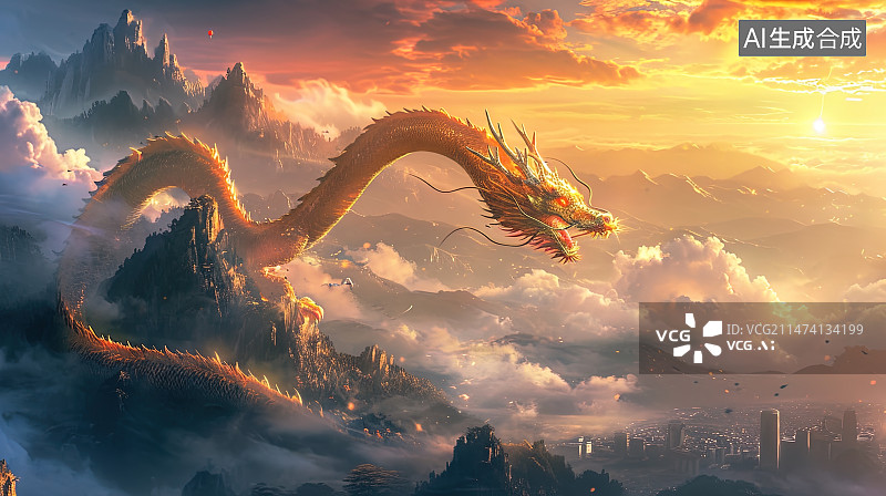 【AI数字艺术】中国龙与云图片素材
