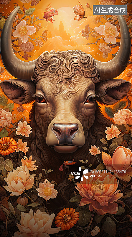 【AI数字艺术】铜牛与水牛图片素材