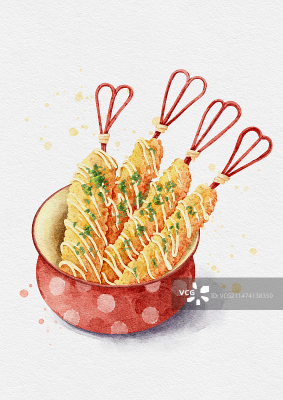 水彩美食虾饼棒插画图片素材