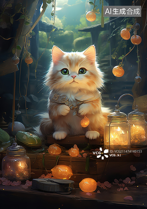 【AI数字艺术】灯光下的猫咪图片素材