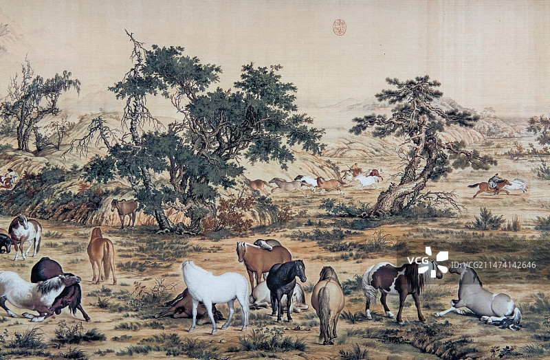 中国传世名画，清，郎世宁，《百骏图》图片素材