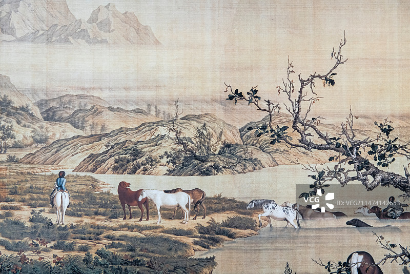中国传世名画，清，郎世宁，《百骏图》图片素材