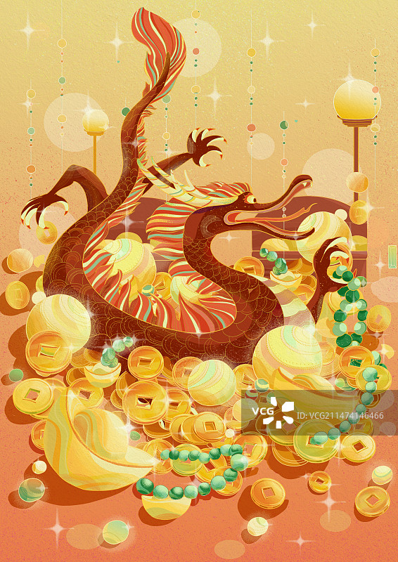 龙与珠宝财宝图片素材