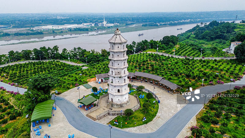 航拍南溪映南塔图片素材