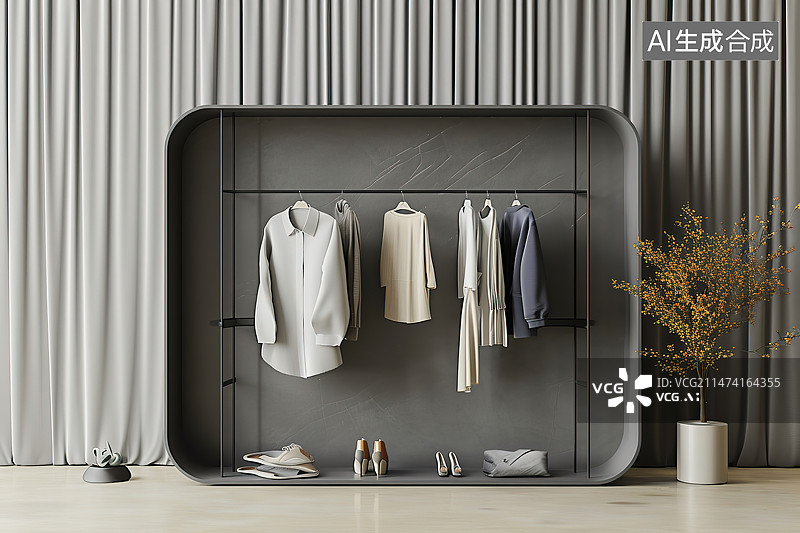 【AI数字艺术】挂在架子上的衣服的特写镜头图片素材
