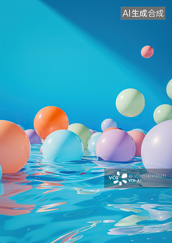 【AI数字艺术】蓝色背景下彩色复活节彩蛋的特写镜头图片素材