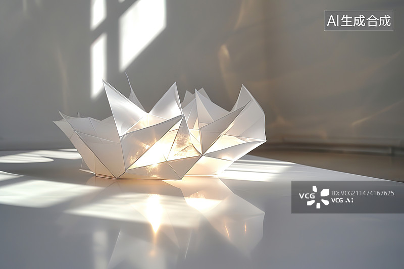 【AI数字艺术】桌上纸船的特写镜头图片素材