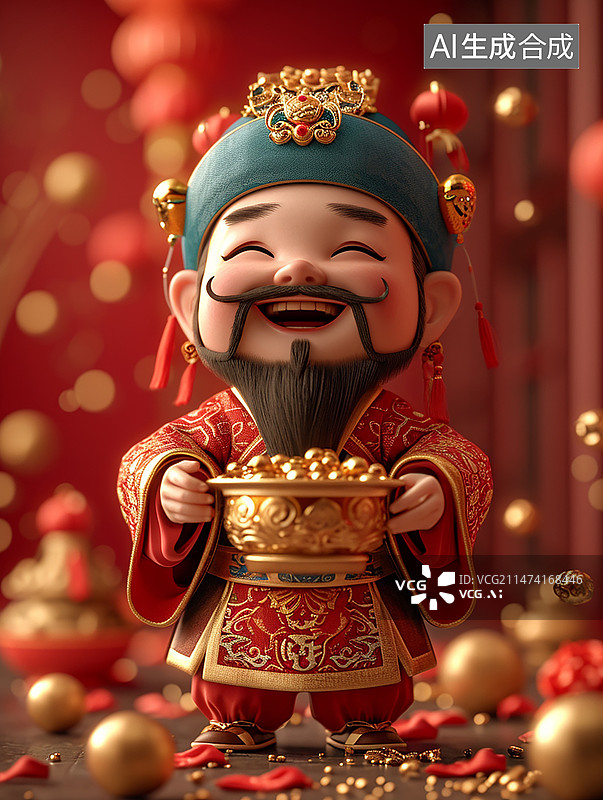 【AI数字艺术】新年迎财神可爱的3d小财神图片素材