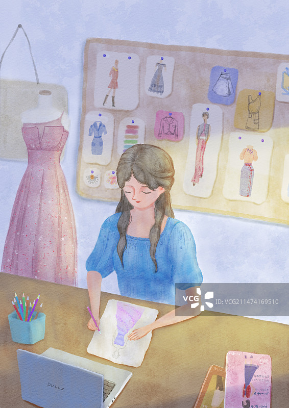 设计服装的女孩服装设计师图片素材