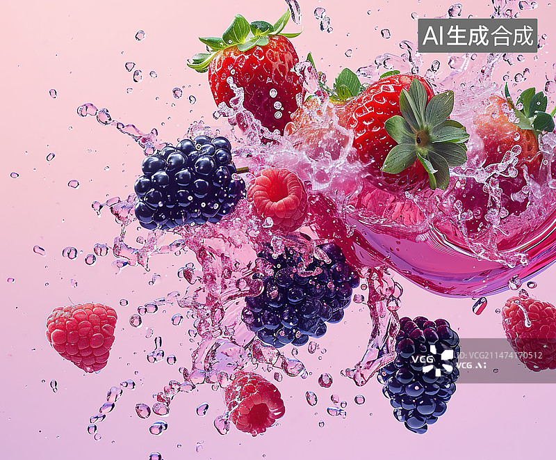【AI数字艺术】粉红色背景下草莓的高角度视图图片素材
