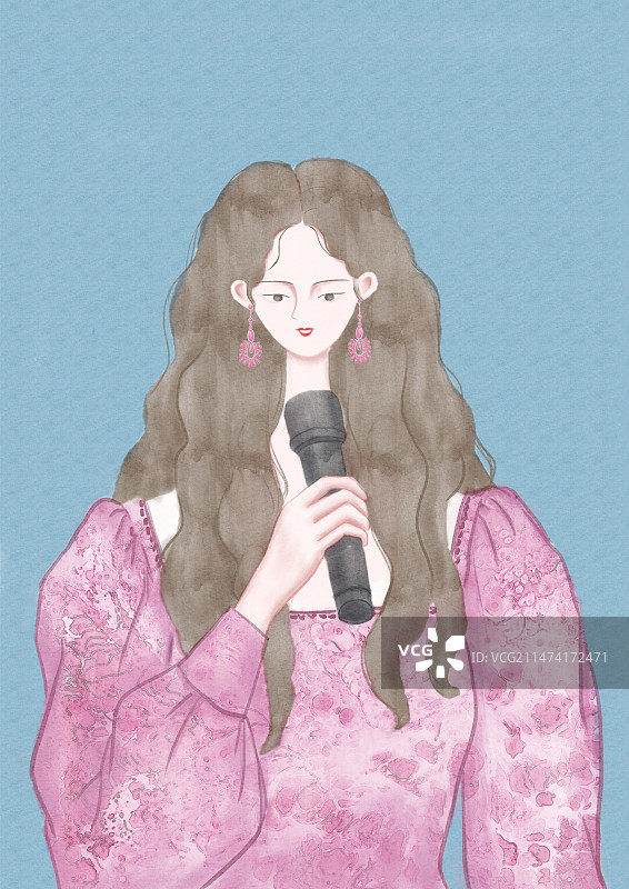 拿着话筒唱歌的女孩图片素材