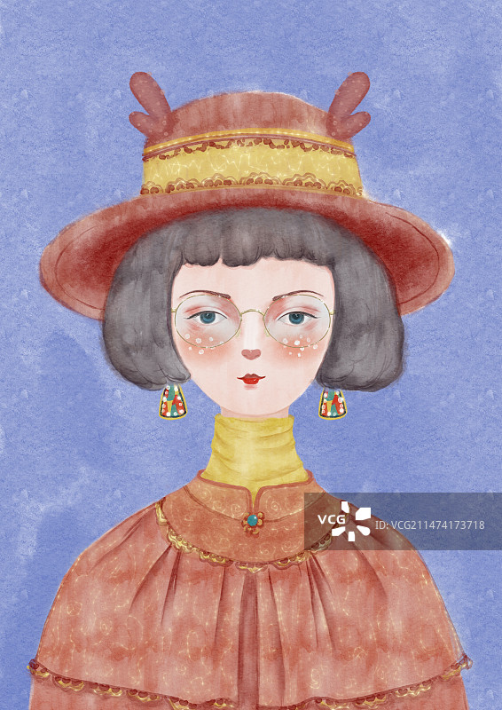 小鹿妆鹿角帽女孩图片素材