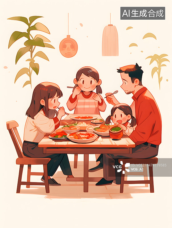 【AI数字艺术】一家人吃饭图片素材
