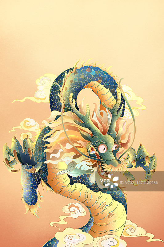 国潮风五爪青龙插画图片素材