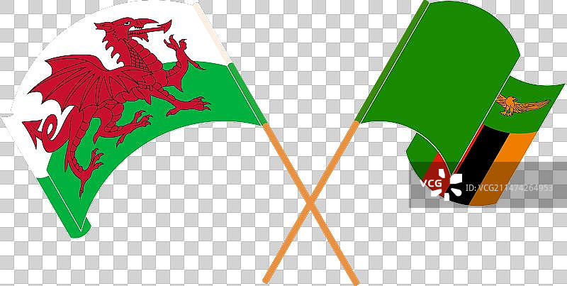 威尔士和赞比亚交叉飘扬的旗帜图片素材
