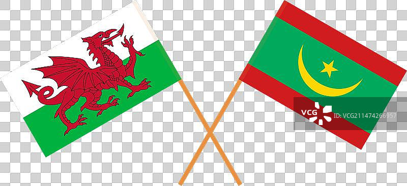 威尔士和毛里塔尼亚交叉旗帜图片素材