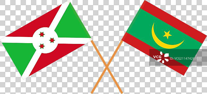 布隆迪和毛里塔尼亚的交叉旗帜图片素材