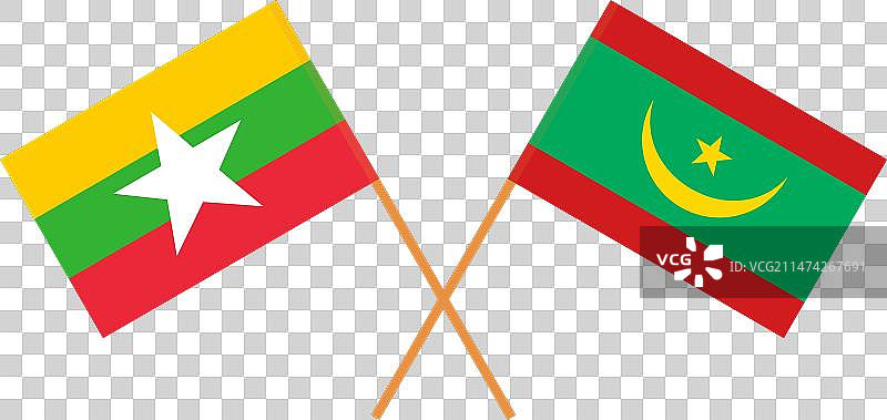 缅甸和毛里塔尼亚国旗交叉图片素材