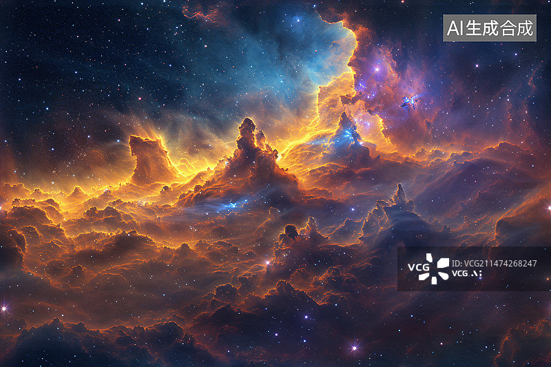 【AI数字艺术】太空星云背景,现代科幻概念插图图片素材