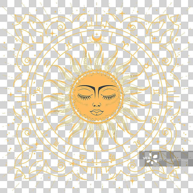 魔法太阳塔罗牌风格装饰画框图片素材