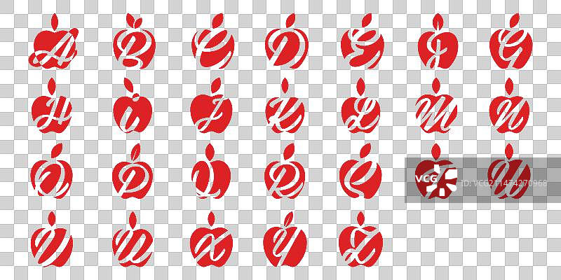 字母A到Z的苹果水果图标合集图片素材