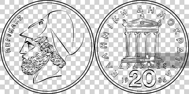 希腊20德拉克马金币图片素材