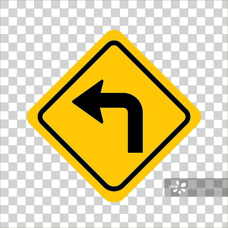 黄色左转路标图片素材