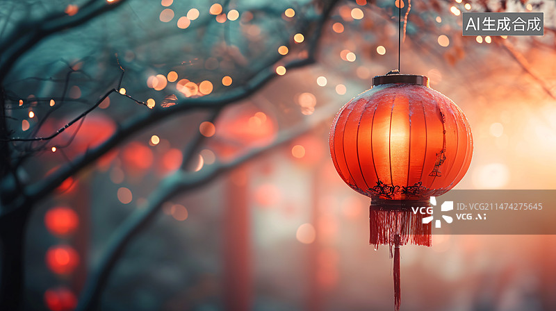 【AI数字艺术】中国风红灯笼组合素材，春节新年节日概念插图图片素材
