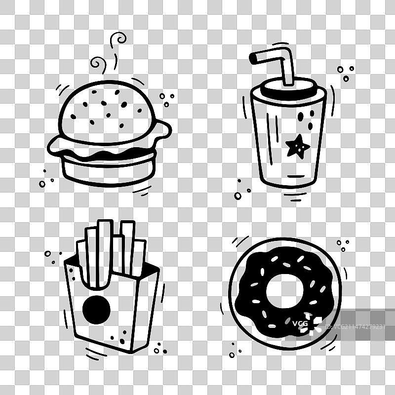 快餐套餐 - 汉堡薯条饮料甜甜圈图片素材