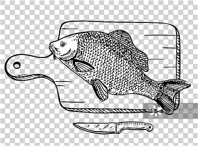 手绘砧板新鲜食材水墨速写图片素材